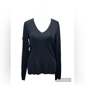 Ann Taylor Black V Neck Long Sleeve Ribbed Sweater Top‎ Womens Small